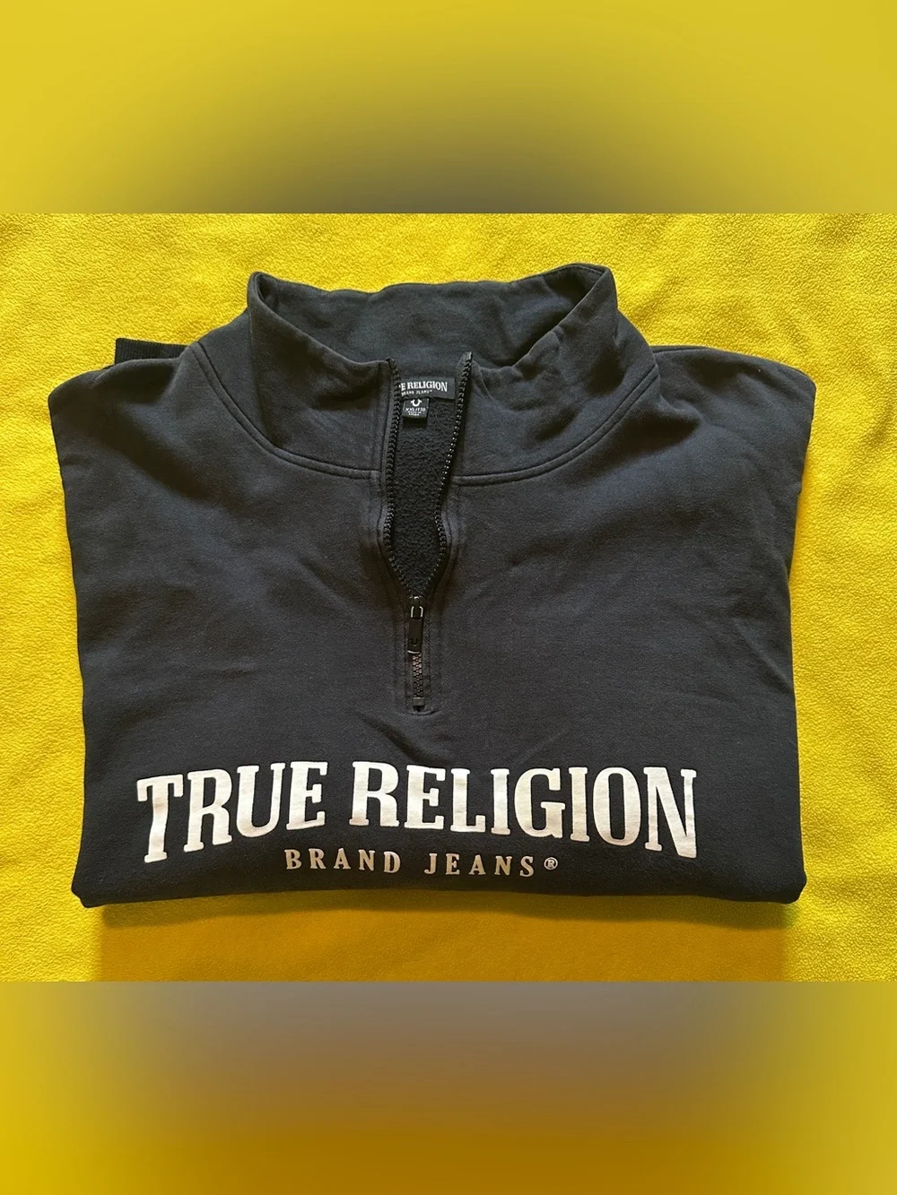 True Religion Men's Black Arch Logo Half Zip Sweatshirt Pullover